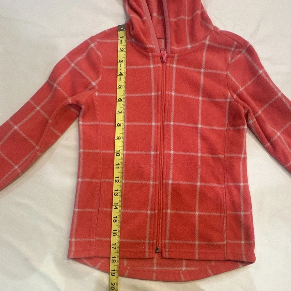 Old Navy Girls XS 5 Pink White Plaid Fleece Full Zip Hoodie Pockets 064